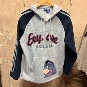 Vintage Y2K Disney Eeyore Blue Embroidered Character Fleece Quarter Zip Jacket